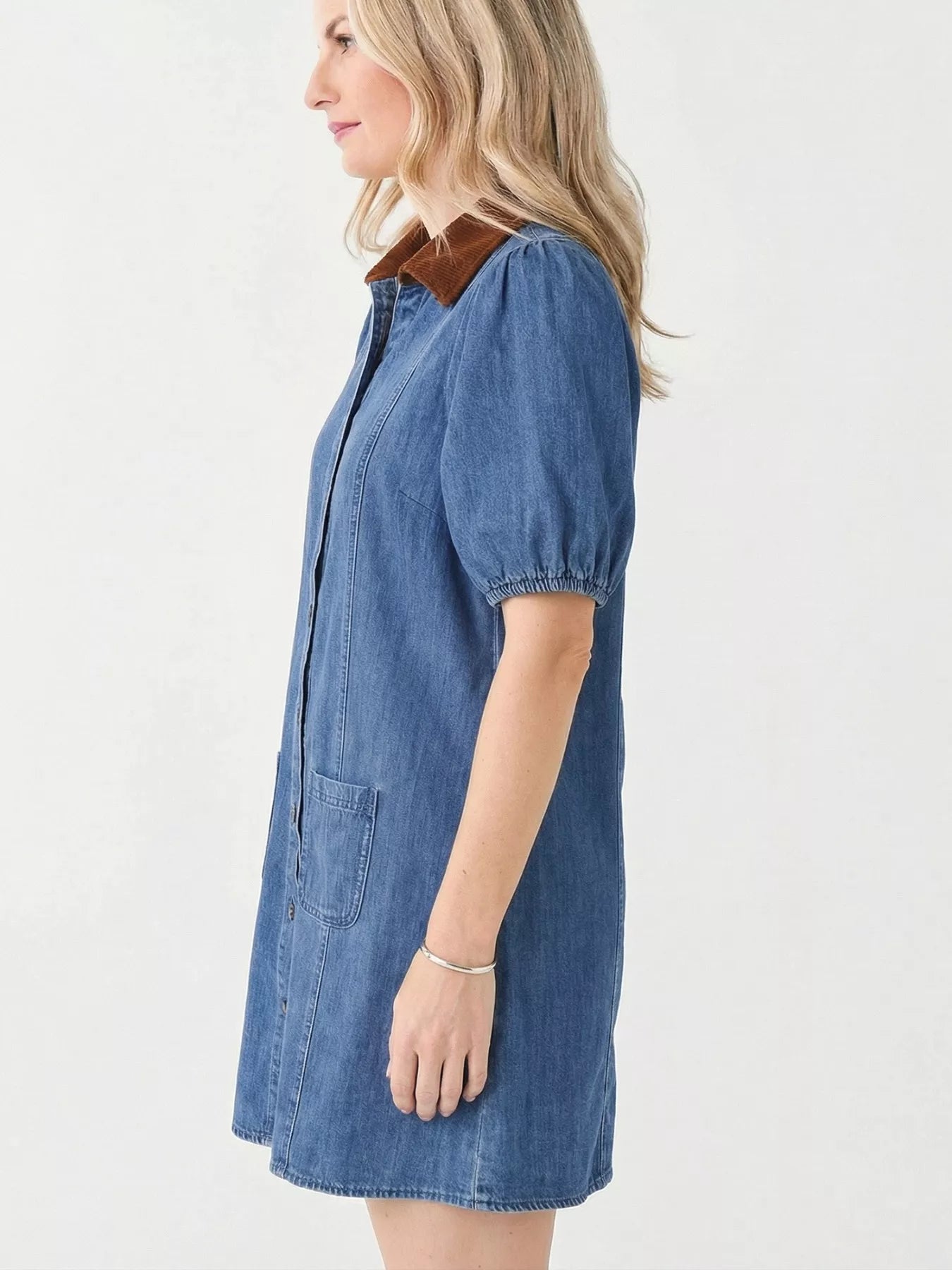 Hazel Blues® | Button-Down Short Sleeve Denim Dress
