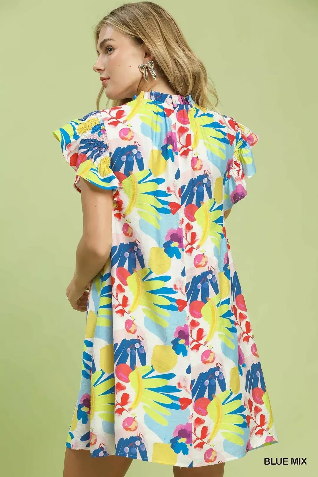 Hazel Blues® | Umgee Ruffled Botanical Print Mini Dress