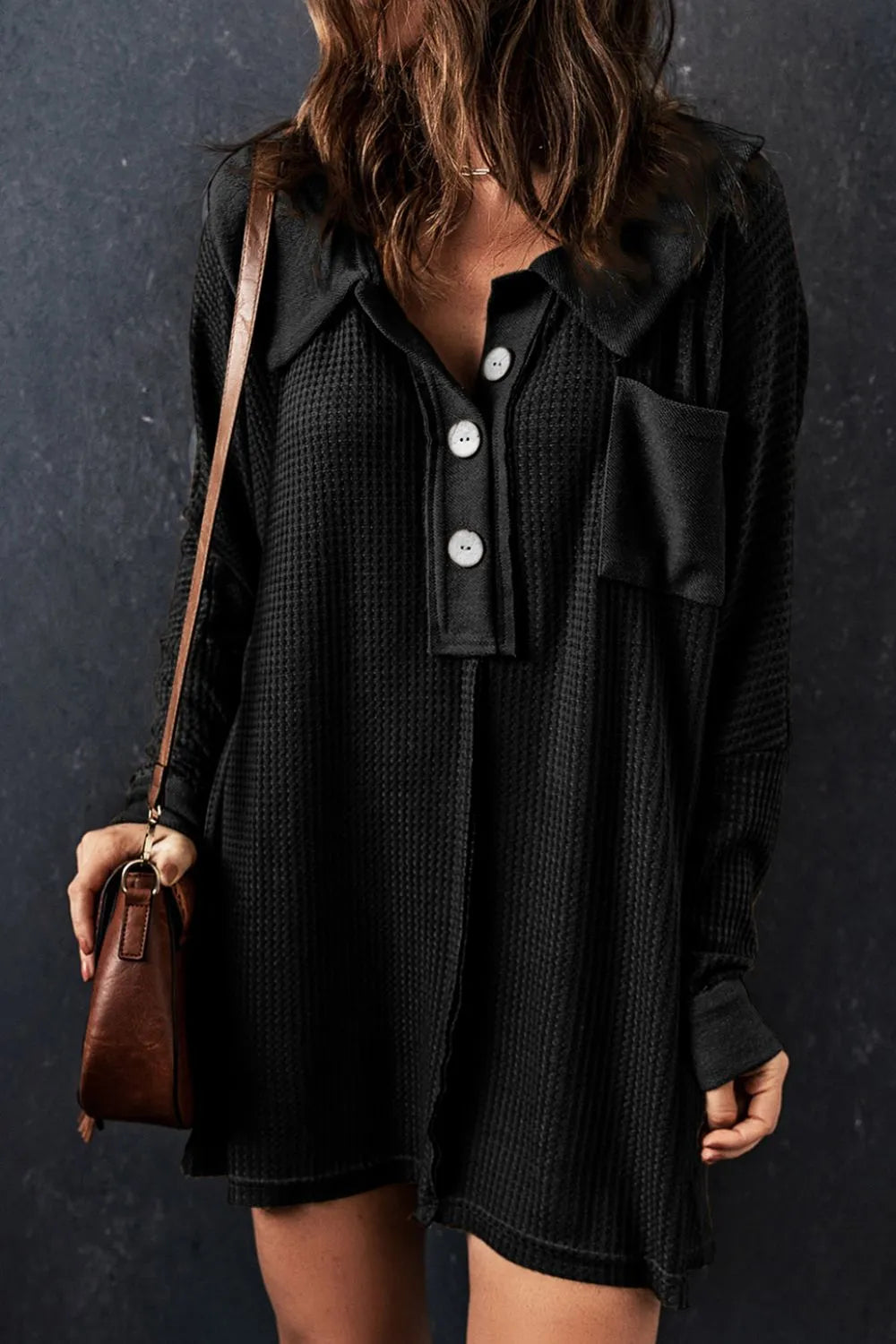 Hazel Blues® | Waffle Knit Button Front Dress