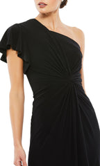 One-Shoulder Knot-Waist Midi Party Dress 12480