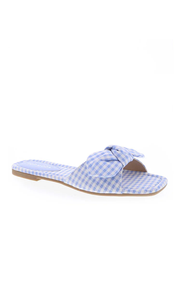 Ariel Blue Check Bow Sandals
