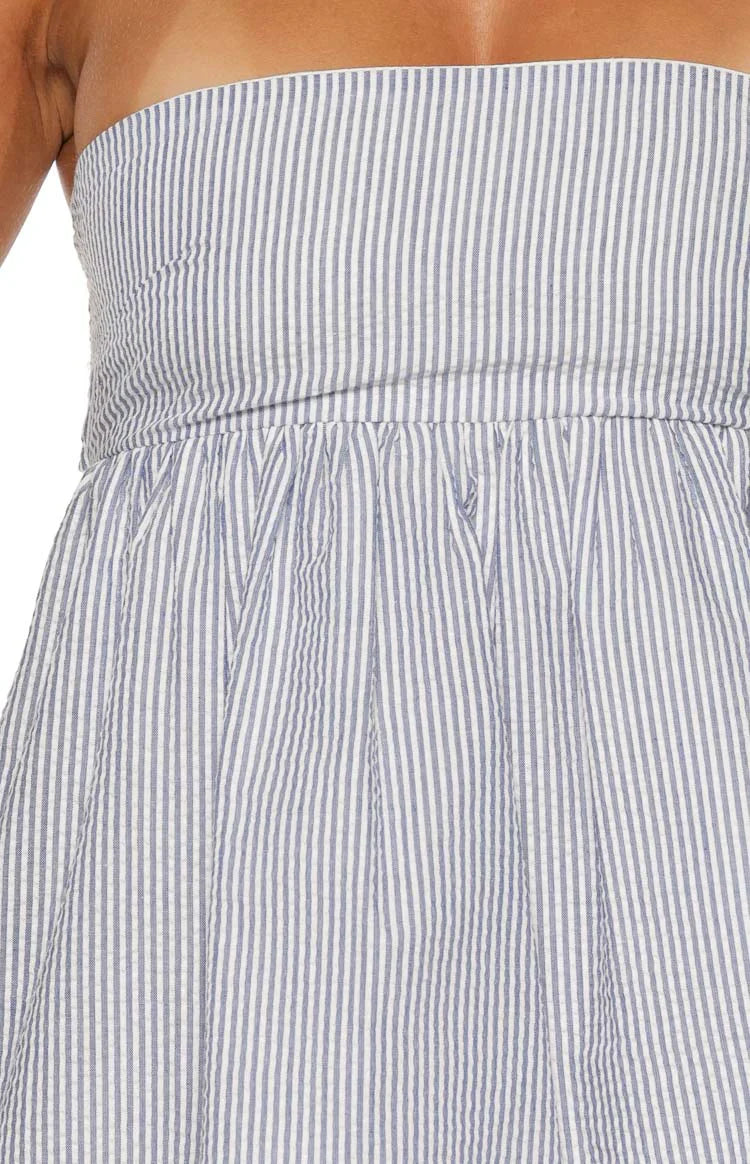 Berrie Blue Stripe Strapless Mini Dress