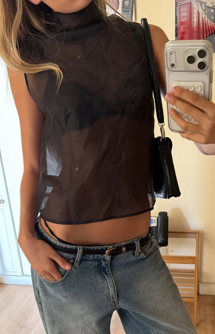Blair Black High Neck Sheer Top