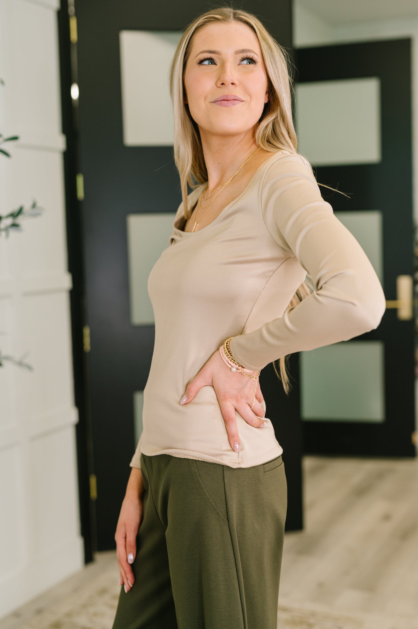 Hazel Blues® | Can You Believe It Basic Long Sleeve Top In Sand