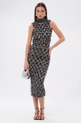 NEXT UP SHREDDED MESH MIDI DRESS