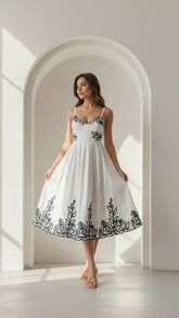 Elara Embroidered Midi Dress