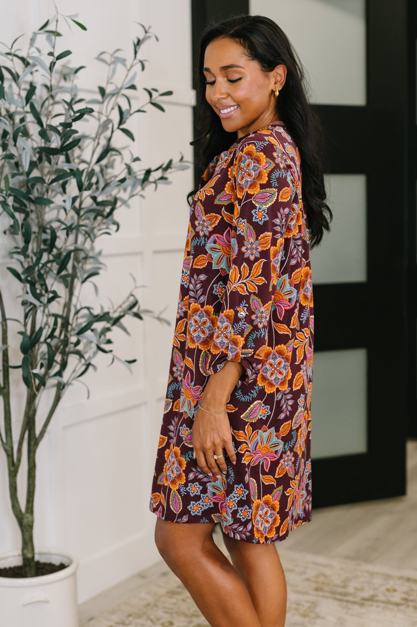 Hazel Blues® | Lizzy Long Sleeve Dress in Chocolate Floral