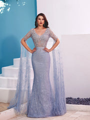 Modessa Couture M20363 Long Formal Mermaid Evening Cape Dress