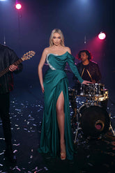 Modessa Couture M23531 Pleated Long Formal Slit Evening Prom Dress
