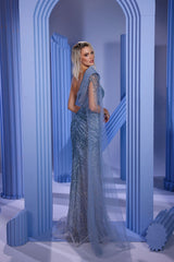 Modessa Couture M24643 Beaded Long Mermaid Formal Cape Prom Dress