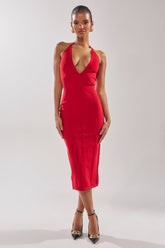 TIA BANDAGE MIDI DRESS IN RED