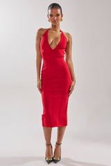 TIA BANDAGE MIDI DRESS IN RED