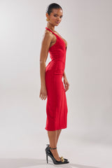 TIA BANDAGE MIDI DRESS IN RED