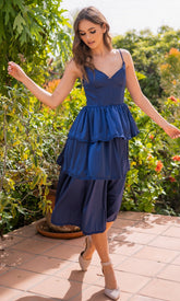 Velvi Lace-Up Layered Midi Party Dress Maeve