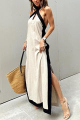 Backless Halter Neck Split Dress