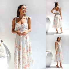 Slim Fit Waist V-neck Mid-length Dress