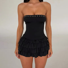 Tube Top Eyelet Ruffle Dress