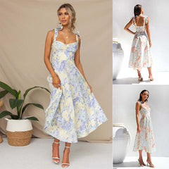 Slim Fit Waist V-neck Mid-length Dress