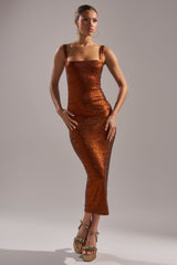 CLASSY BUT SASSY RHINESTONE MIDI DRESS IN RUST