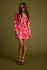 Sydney Hot Pink Long Sleeve Ruffle Dress