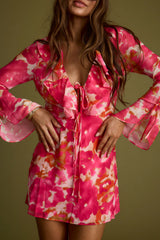 Sydney Hot Pink Long Sleeve Ruffle Dress