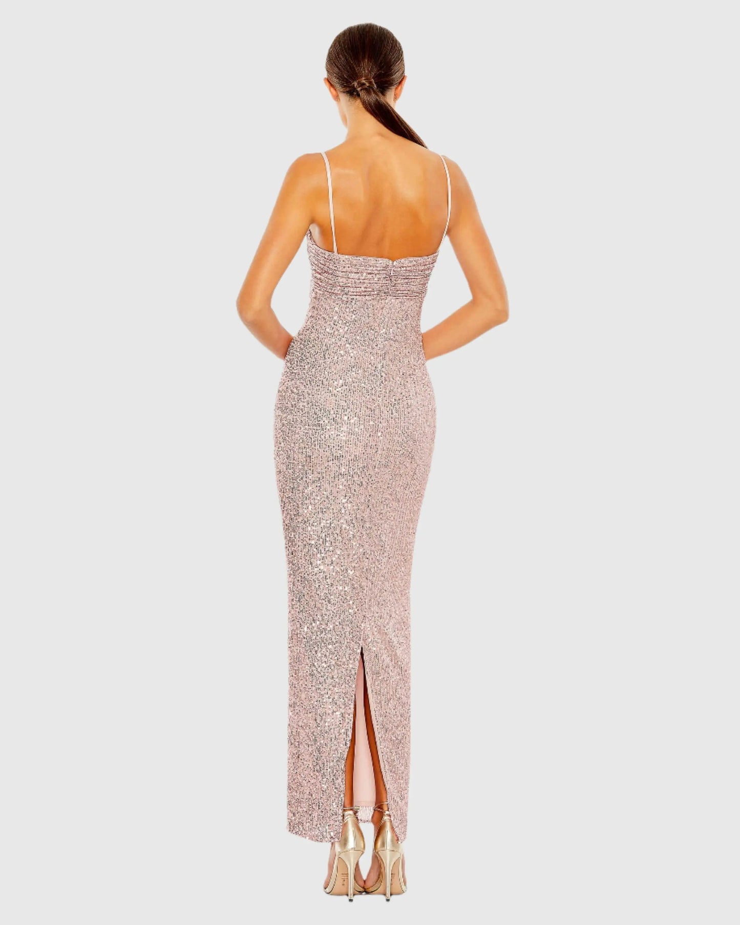 Pink Sequined Faux Bow Column Dress