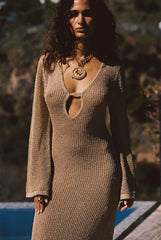 Sunlit Gold Lurex Cover Up Midi Dress