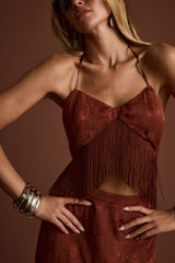 Tamsin Terracotta Jacquard Fringe Crop Top