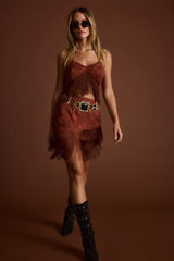 Tamsin Terracotta Jacquard Fringe Mini Skirt