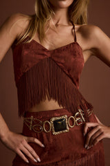 Tamsin Terracotta Jacquard Fringe Crop Top