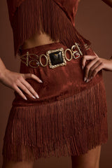 Tamsin Terracotta Jacquard Fringe Mini Skirt