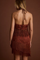 Tamsin Terracotta Jacquard Fringe Mini Skirt