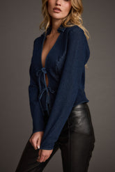 Taylor Open Tie Front Denim Top
