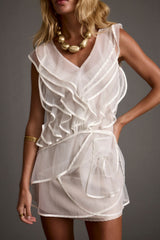 Tilly White Tulle Ruffle Mini Dress