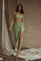 Toulouse Metallic Sage Maxi Skirt