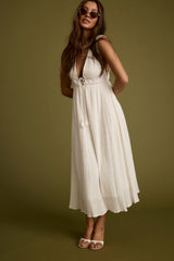 Turks Plunge White Gauze Maxi Dress