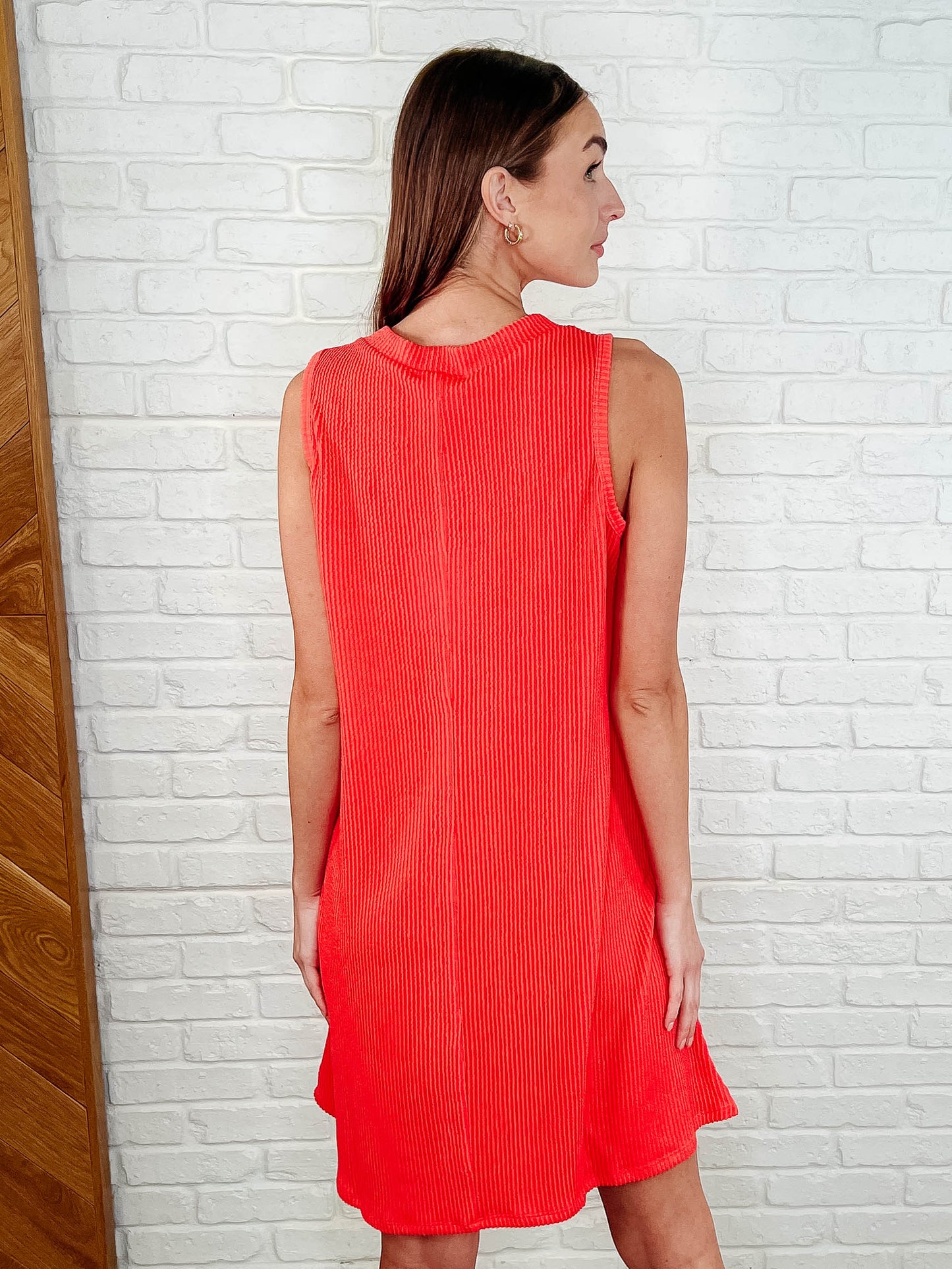 Hazel Blues® | The Power I Hold V-Neck Ribbed Knit Dress in Summer Coral