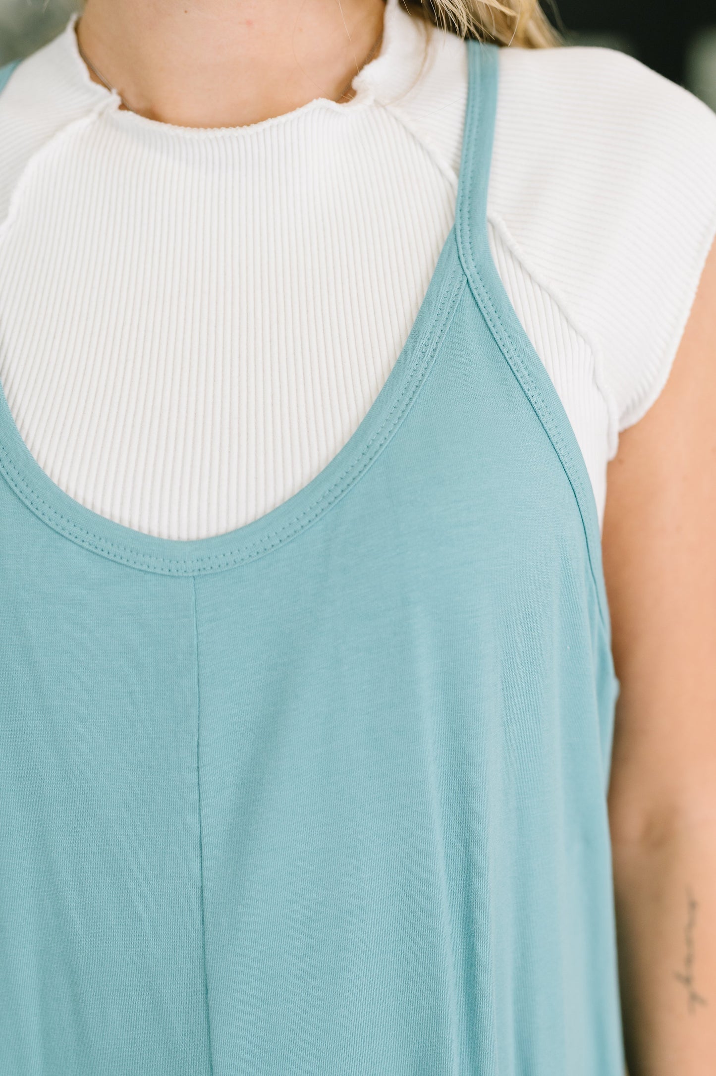 Hazel Blues® | Totally Me Spaghetti Strap Jumpsuit Dusty Teal