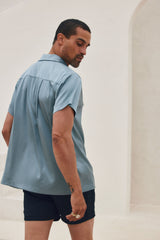 Vaughn Blue Satin Camp Shirt