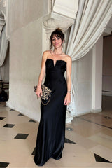 Valeria Black Strapless Satin Maxi Dress