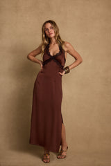 Vanessa Espresso Satin Midi Dress