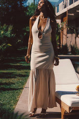 Viviana Cream Halter Maxi Dress