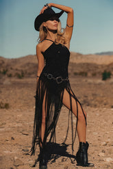 Wisteria Black Fringe Maxi Dress