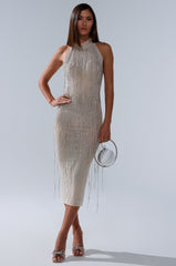 KEKE MIDI DRESS WITH RHINESTONE FRINGE