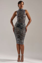 SHINING ON YOU RHINESTONE MIDI DRESS