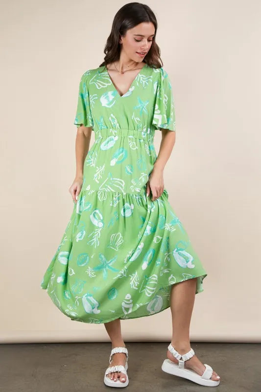 Hazel Blues® | VERY J Printed V-Neck Resort Midi Dress