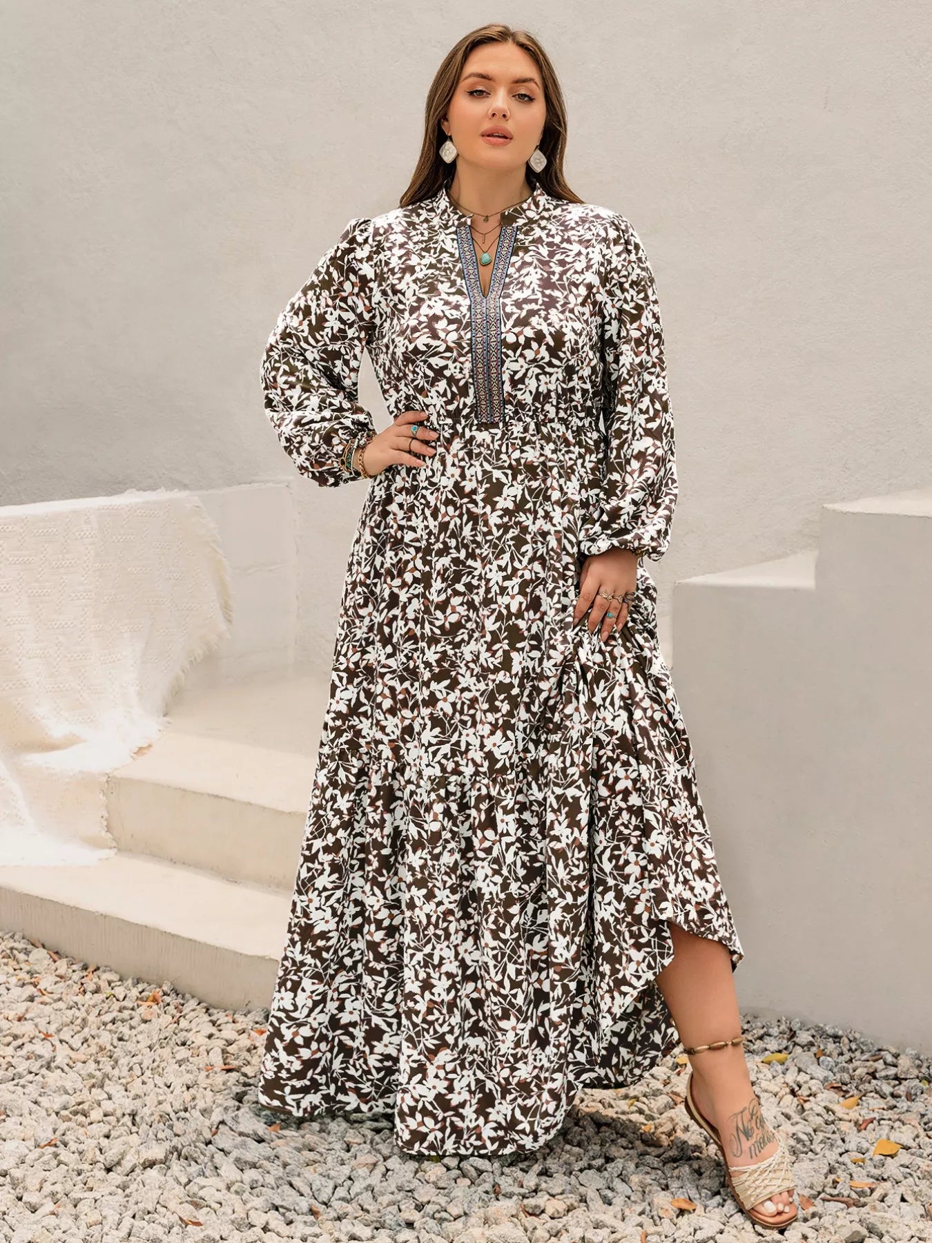 Hazel Blues® | Floral Print Long Sleeve Maxi Dress