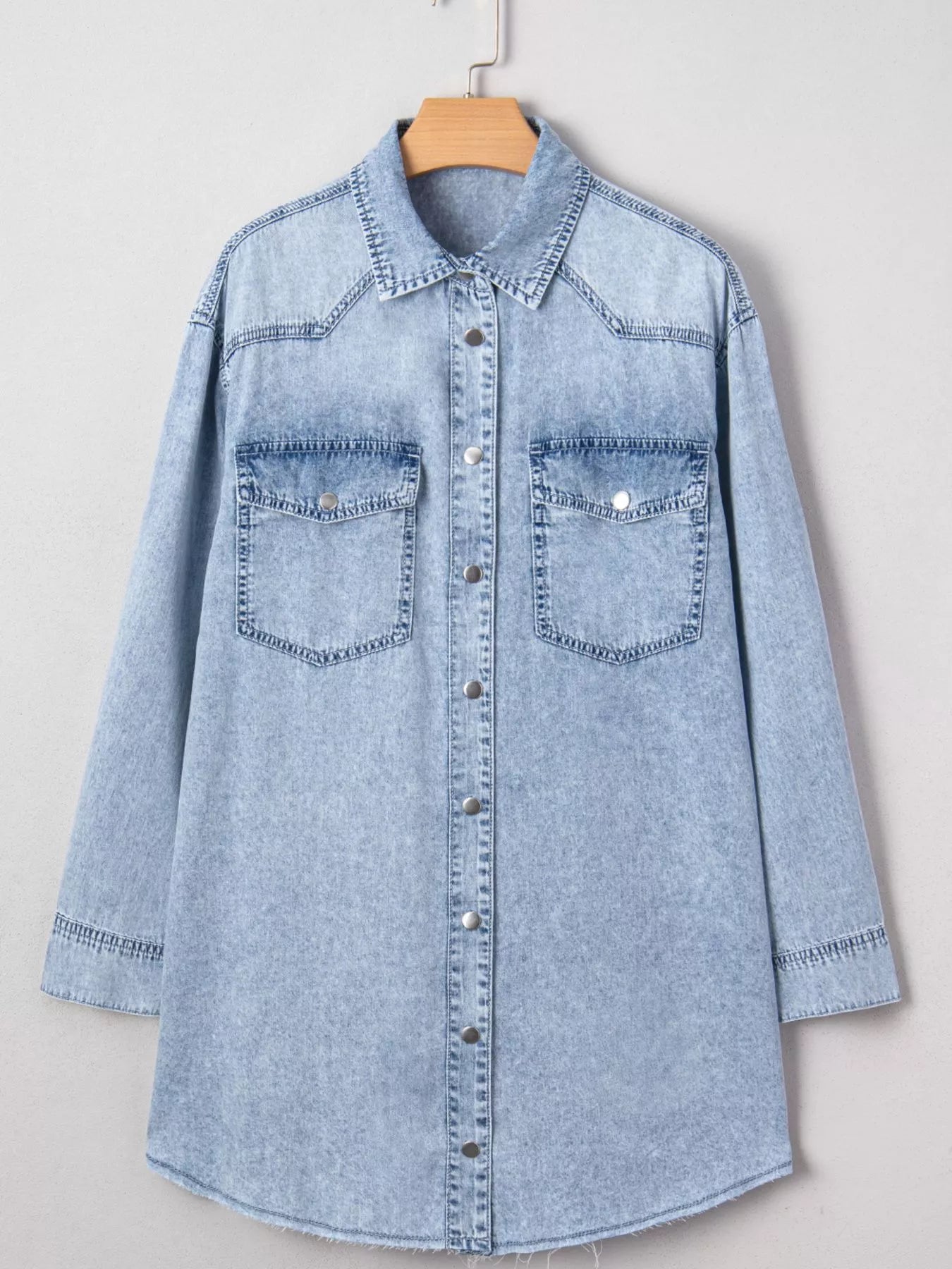 Hazel Blues® | Chest Pocket Raw Hem Denim Loose Shirt Dress