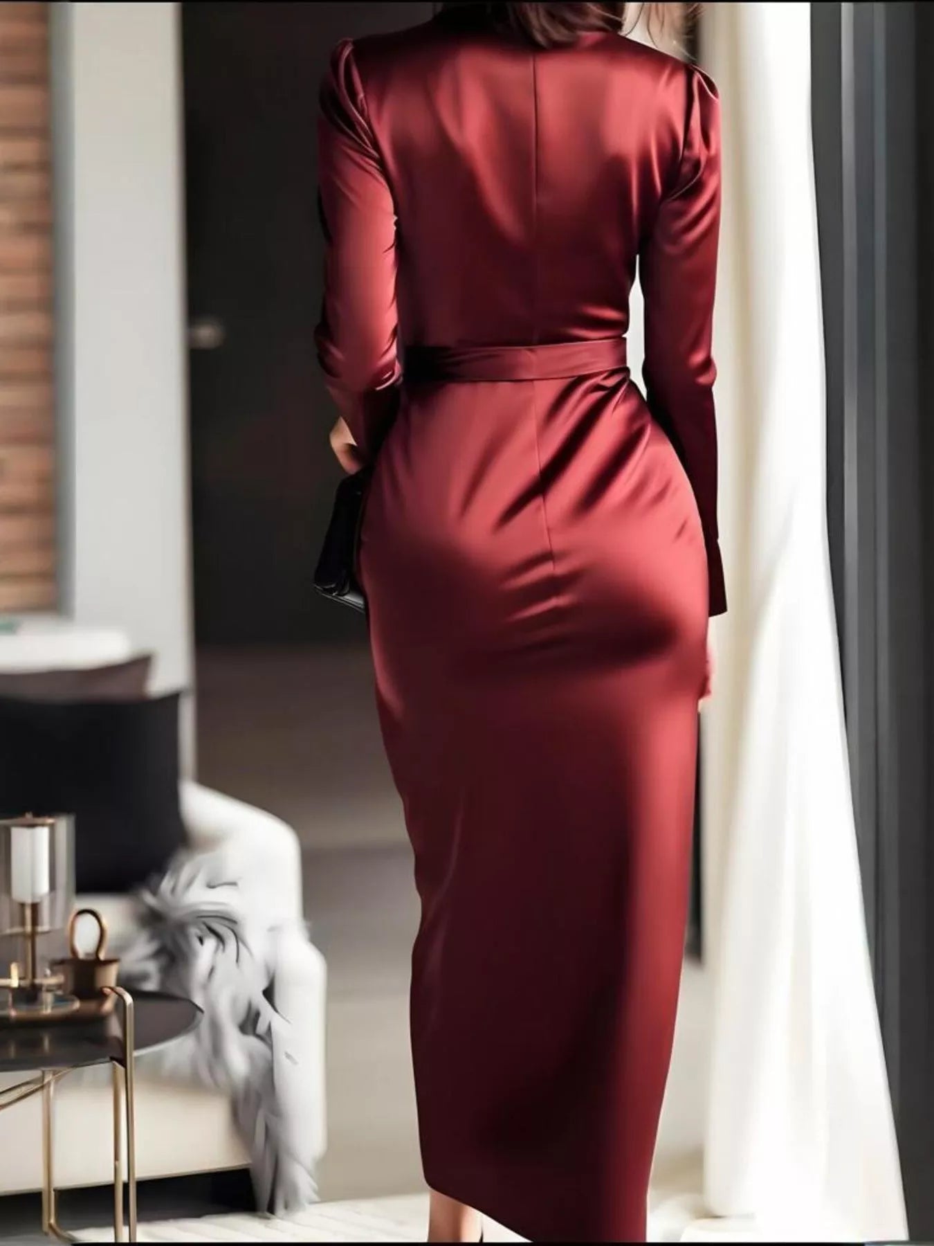 Hazel Blues® | Surplice Satin Long Sleeve Dress