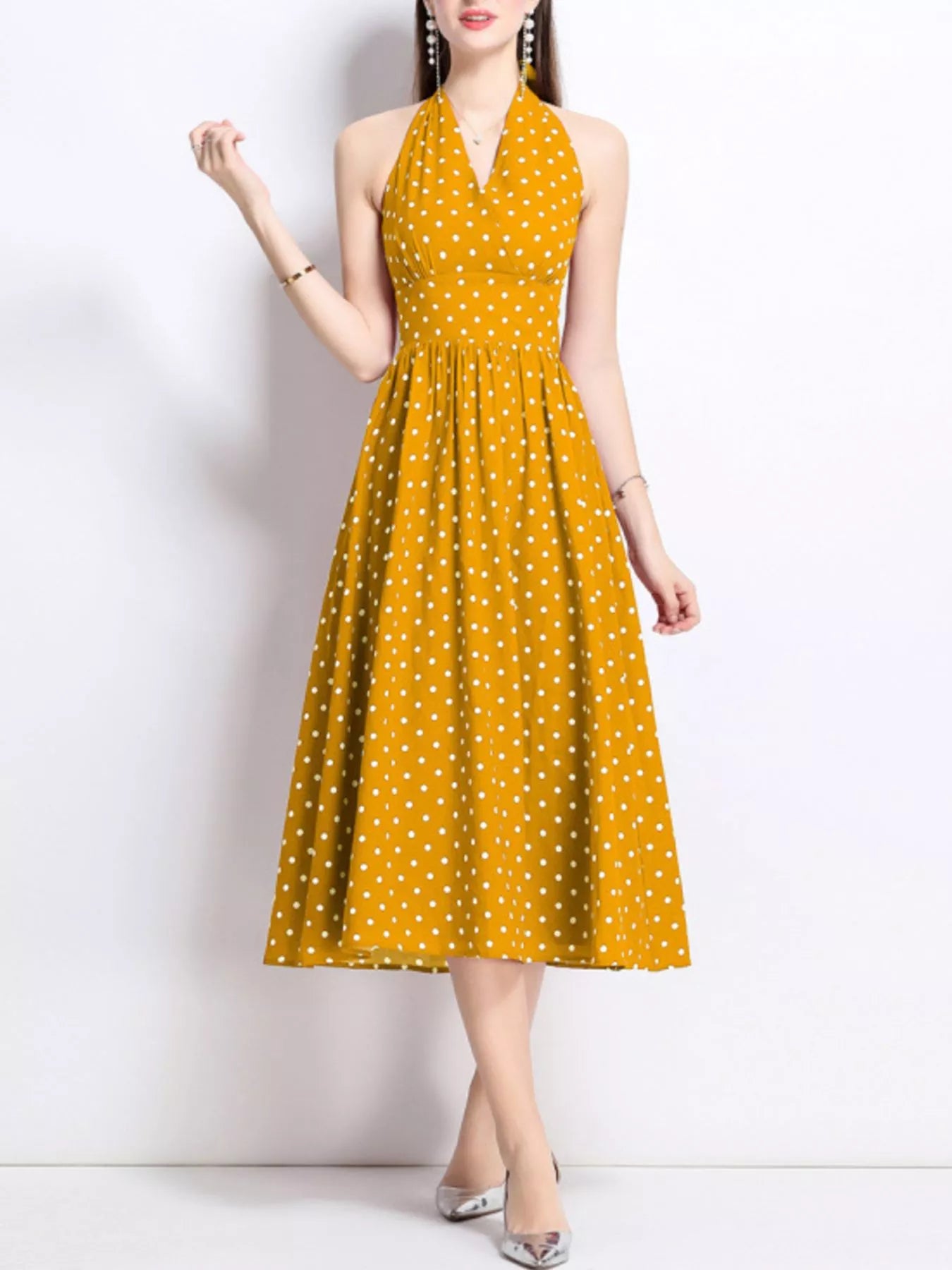Hazel Blues® | Polka Dot Halter Neck Midi Dress